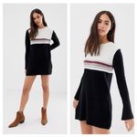 Free People Colorblock Sweater Dress Medium Knit Neutral Black Linen Cotton Photo 2