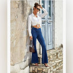 NEW Y2K Bell Bottom Jeans Stretchy Flare Pull on Jeans 30/28” Blue Photo 3