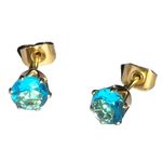 March birthstone aquamarine cz stone in 14k gold plated post earrings. New Photo 4