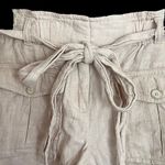Loft linen blend oatmeal tie waist cargo pocket shorts women's size 0 Photo 3