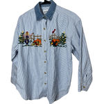 Vintage Solutions Original Striped Embroidered Fall Denim Collar Shirt‎ L Blue Size L Photo 0