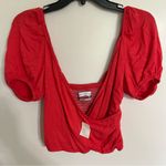 Urban Outfitters NWT Red Faux Wrap Puff Sleeve V-Neck Crop Top Size Small Photo 0