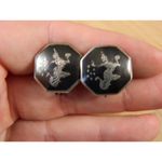 Vintage Siam Sterling Silver Screw Back Earrings Thailand Niello Dancer Earrings Black Photo 5