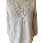 IZOD Vintage Ivory Cream Bohemian Cotton Embroidered Peasant Blouse ~ Top SMALL Photo 1
