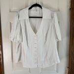 Unique Vintage White Blouse Puff Sleeve Button Front Top Plus Size 1X Photo 3