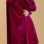 Umgee Small Magenta Velvet V Neck High Waist Balloon Sleeves Tunic Top/ dress Photo 0
