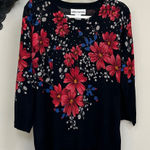 Cathy Daniels  Black Sweater with Red and Blue Floral Design XL Photo 0