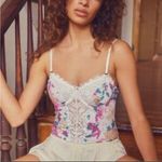 Free People Intimately  Good Luck Charm White Pink Blue Lace Floral Bodysuit Med Photo 1