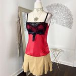 Ambrielle Early 2000's Romantic Goth Red Satin Black Velvet Lace Corset Top S Photo 3