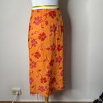 CRAZY HORSE  Vintage Floral Orange and Red Midi Skirt Photo 1