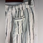 Per Se  L Linen Blend Black and Beige on White Striped Beachcomber Wide Leg Pants Photo 5