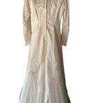 Vtg 60s Lace Victorian Wedding Dress High Neck Long Sleeve‎ Pearl Trim Size 2 XS Photo 10