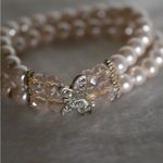 Unique Vintage Vintage Rhinestone Butterfly Pink Beads Faux Pearl Stretch  Silver Tone Bracelet Photo 1
