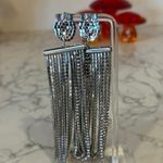 Silver Sparkly Rhinestone Dangle Dangly Earrings Photo 1