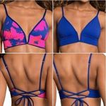 Maaji Jade Black Parade Long Line Triangle Reversible Bikini Top Blue Pink NWT S Photo 1
