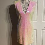 Forever 21 Iridescent Sequin Holographic Vintage y2k rainbow pastel coquette Shift Sheath fit bodice Dress coquette flashy bright Party Cocktail Sleeveless V-Neck back T zip embellished Bodycon style fit bodice pencil club night out Photo 0