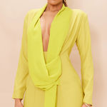 Pretty Little Thing Olive Chiffon Drape Detail‎ Long Sleeve Bodycon Dress size 4 Photo 0