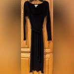 Topshop  Long Sleeve Square Neck Belted Jersey Ribbed Midi Dress in‎ Black Size 4 Photo 9
