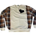 Handmade Unique One of a Kind Flannel Sleeve Love Your Neighbor Cream Sweatshirt M L Photo 3