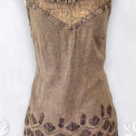 Early 2000's Tan Brown Embroidered Whimsygoth Boho Cami Tank Top S Photo 0