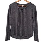 A New Day Dark Grey Lace Up Neck Long Sleeve Top Size XS Photo 0