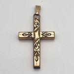 Vintage 14K GF Engraved Cross Pendant Gold Photo 1