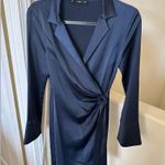 Mango Beautiful Navy Blue Satin Dress Photo 1