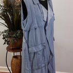 Mossimo Women's M Trafaluc chambray Longline Jacket Notched Lapel Belted open Blue Size M Photo 2