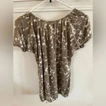 Old Navy  size small tan and‎ white floral short sleeve blouse​ Photo 1