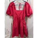Draper James  Red Square Neck Puff Sleeve Smocked Babydoll Dress Size L Photo 1