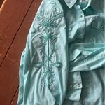 Wrangler  Solid Turquoise with Rhinestones & Embroidery Long Sleeve Western Shirt Photo 4