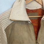 Women’s Vintage Suede Leather Base Knitted crocheted Sleeves Brown Medium Large Photo 2