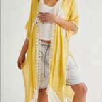 Free People  | Yellow Cream Sundial Gauze Crochet Kimono Wrap Topper | One Size Photo 0