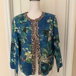 Chico's New  Woman’s Jacket  Watercolor Floral and Animal Print Blue Green, Sz 2  Photo 9