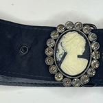 Victorian Cameo Lady Buckle Vintage‎ Black Belt Size M Photo 0