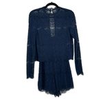 Saylor Anthropologie Navy Blue Long Sleeve Lace Layered Coquette Romper XS Photo 2