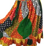 Vintage 70s Multicolor Patchwork Print Bright Midi Skirt Ruffle Small Multiple Photo 3