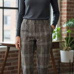 Akris Punto Tan & Black Glen Check Plaid Cuffed Trouser Pants Size 8 Photo 0