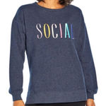 Wildfox  Navy Blue Social Crewneck Sweatshirt Women’s Medium Photo 0