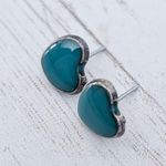 Vintage Stud Earrings Dainty Dark Teal Heart Photo 1