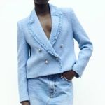 ZARA  TWEED BLAZER BABY BLUE WITH SILVER BUTTONS SIZE SMALL NWOT Photo 4
