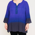 Catherines Purple Blue Ombré Beaded Crinkle Bell Sleeve Pleated Blouse Size 4X Photo 0