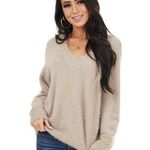 She & Sky V-Neck Fuzzy Knit Sweater Top Photo 0