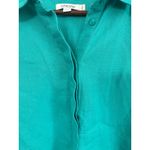 Chico's  Linen Shirt Dress Sz 3 /16 Turquoise Short Sleeve Collared Button Front Photo 4