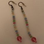⭐️ Handmade Pink Yellow Green Crystal Dangle Earrings Photo 0