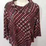 Ruby Rd  Women Petite Lg Black Red White  Cowl Neck Pullover Flowing‎ Blouse Photo 0