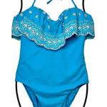 Loft Beach Embroidered Eyelet One Piece Swimsuit Blue Size 80 Photo 0
