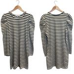 Rebecca Minkoff  Talia Puff Sleeve Ivory Black Stripe Dress Preppy Coastal Large Photo 1