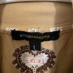 BCBGMAXAZRIA BCBG women’s tan embroidered floral zip collared jacket large Photo 5