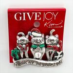 kim rogers NEW  Give Joy Silver Tone Cat Friends Christmas Brooch Pin Photo 0
